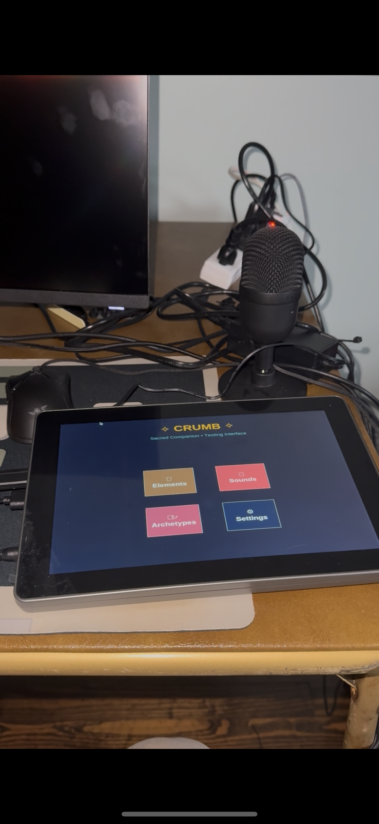 CRUMB hardware prototype showing Raspberry Pi setup with touchscreen